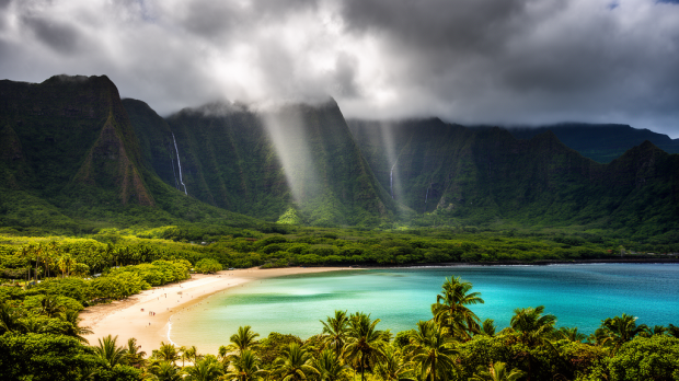 Météo à La Réunion en février avec lagon tropical, montagnes verdoyantes et nuages de saison humide