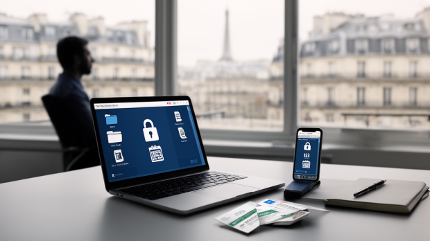 Ordinateur et smartphone affichant un portail administratif sécurisé pour les agents de la Ville de Paris